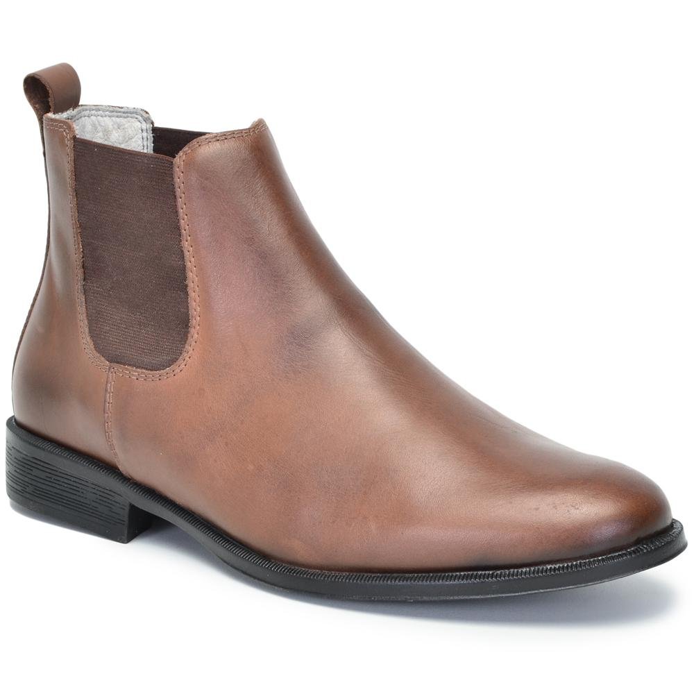 Botina Masculina Bota Chelsea Couro Casual Lisa Elástico Marrom 2