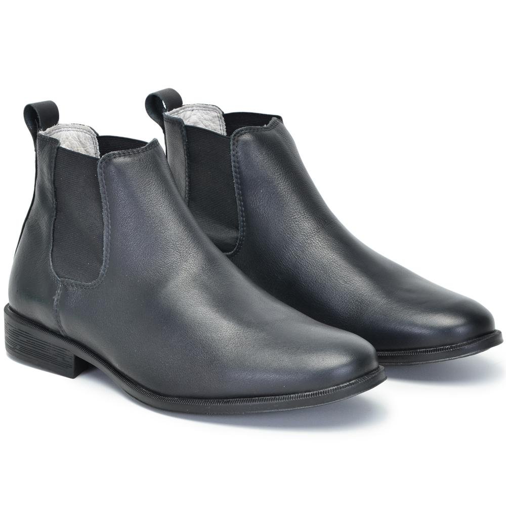 Botina Masculina Bota Chelsea Couro Casual Lisa Elástico Preto 3