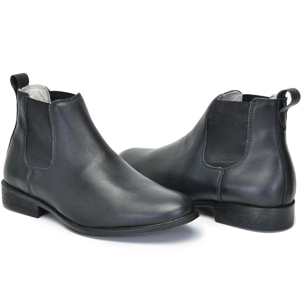 Botina Masculina Bota Chelsea Couro Casual Lisa Elástico Preto 4