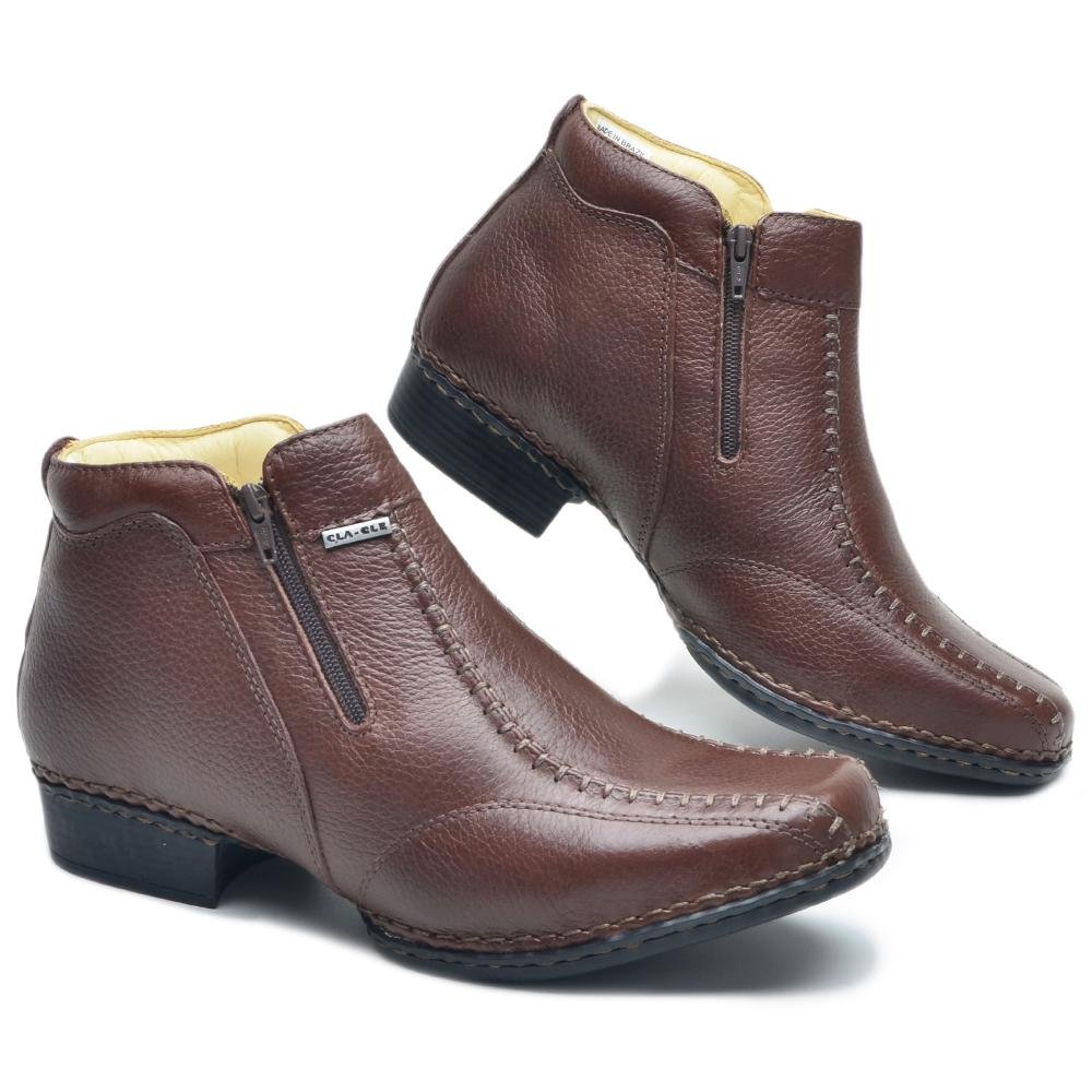 Botina Masculina Couro Conforto Zíper Costuras Costurada Marrom 1