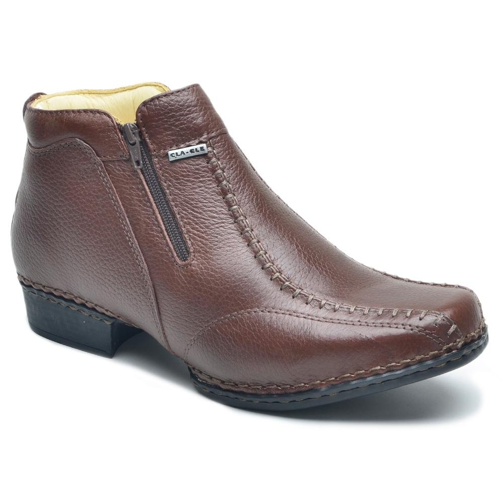 Botina Masculina Couro Conforto Zíper Costuras Costurada Marrom 2