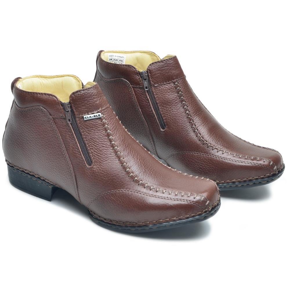 Botina Masculina Couro Conforto Zíper Costuras Costurada Marrom 3