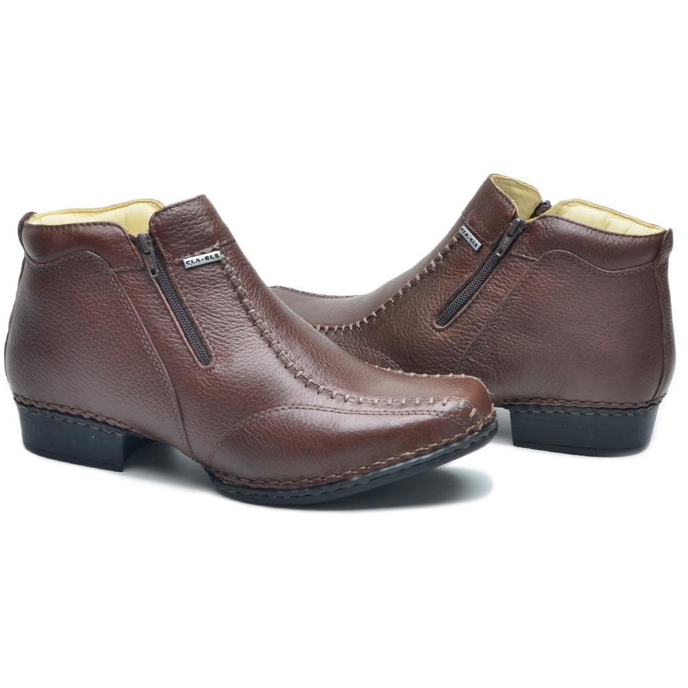 Botina Masculina Couro Conforto Zíper Costuras Costurada Marrom 4