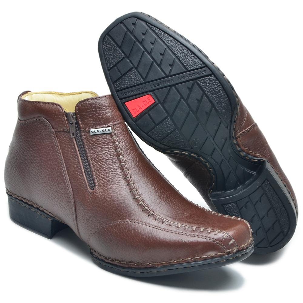 Botina Masculina Couro Conforto Zíper Costuras Costurada Marrom 5