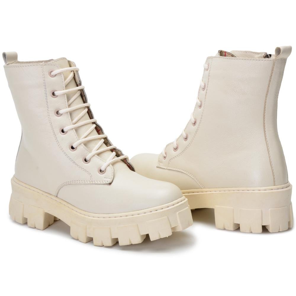 Coturno Feminino Tratorado de Couro Cano Médio Conforto Branco 3