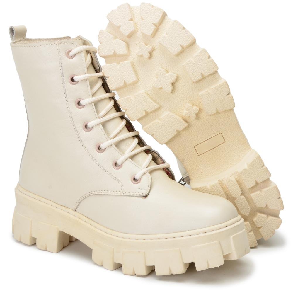 Coturno Feminino Tratorado de Couro Cano Médio Conforto Branco 4