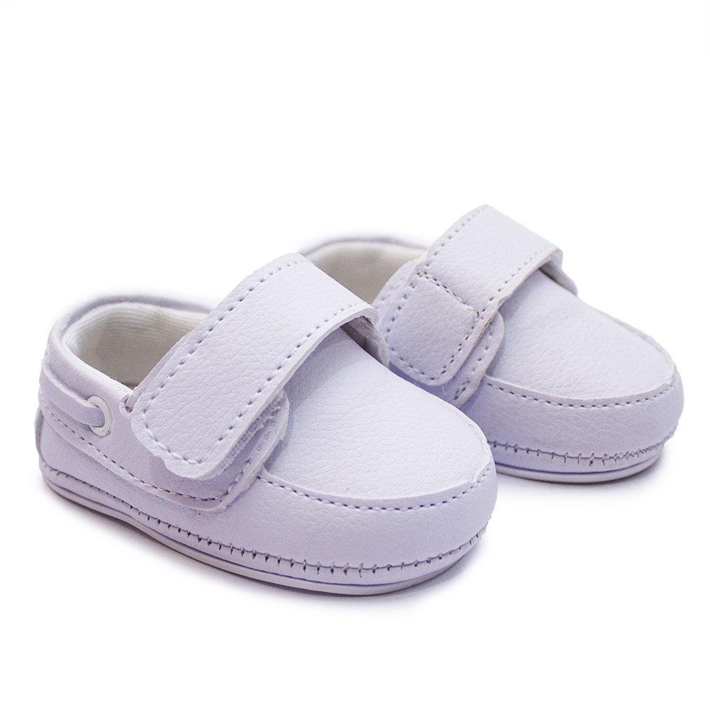 Mocassim Menino Bebê Confortável Clássico Liso Branco 2