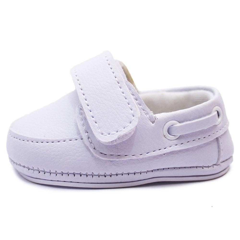 Mocassim Menino Bebê Confortável Clássico Liso Branco 3