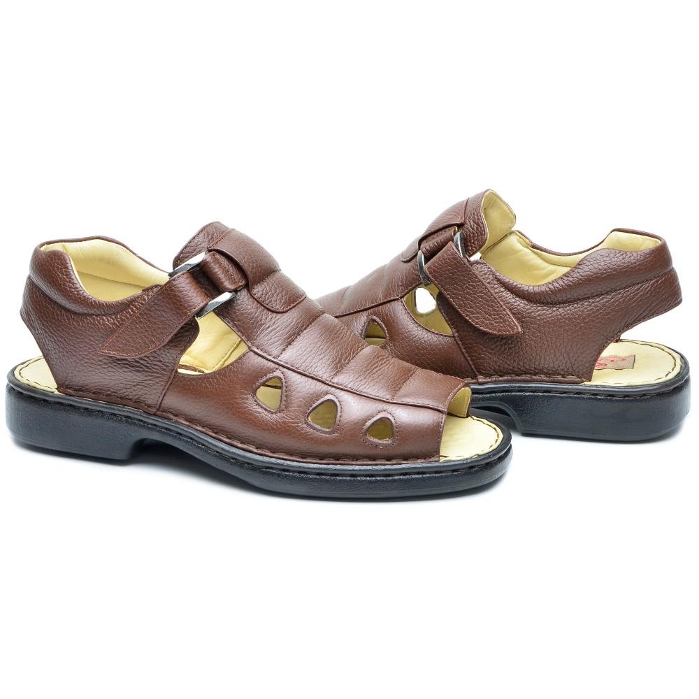 Sandália Cla Cle Masculina Couro Adulto Confortável Macia Recortes Masculino Marrom 4