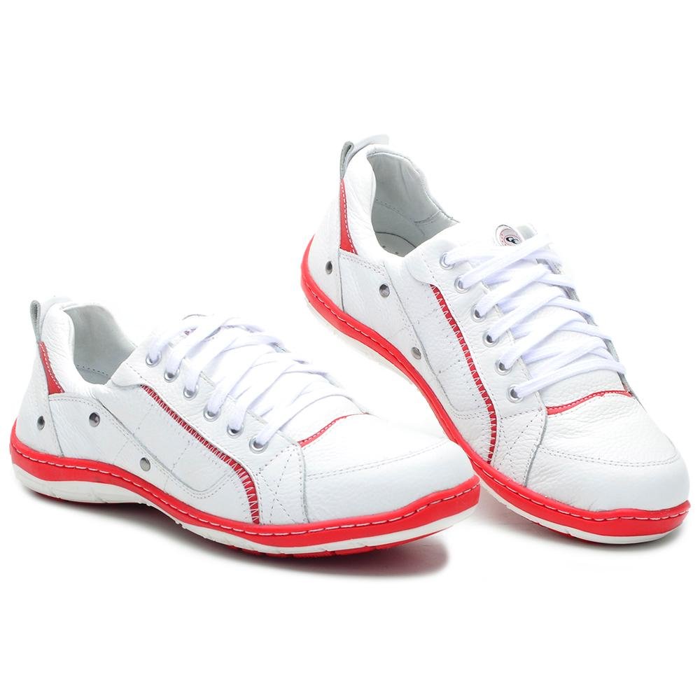 Sapatênis Masculino Couro Casual Macio Costurado Cadarço Branco 1