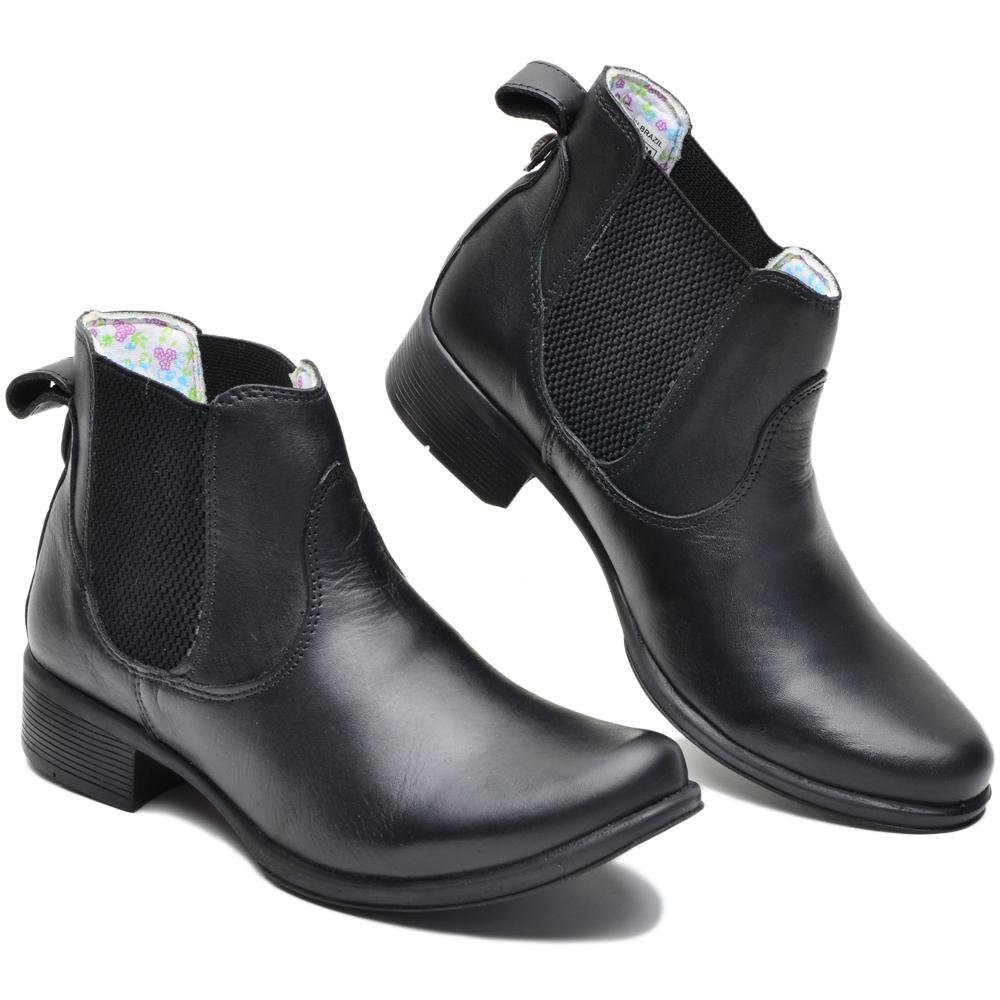Bota Chelsea Feminina Couro Botina Cano Curto Elástico Preto 2