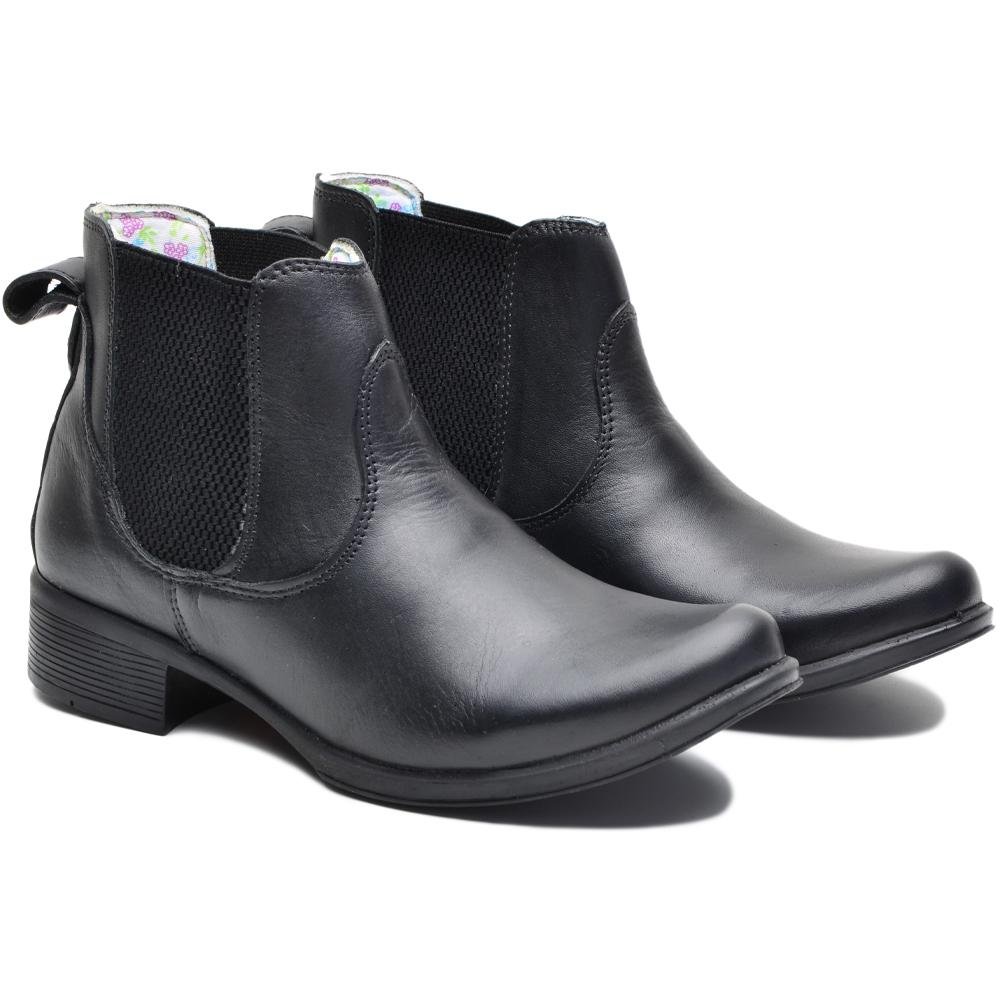 Bota Chelsea Feminina Couro Botina Cano Curto Elástico Preto 3