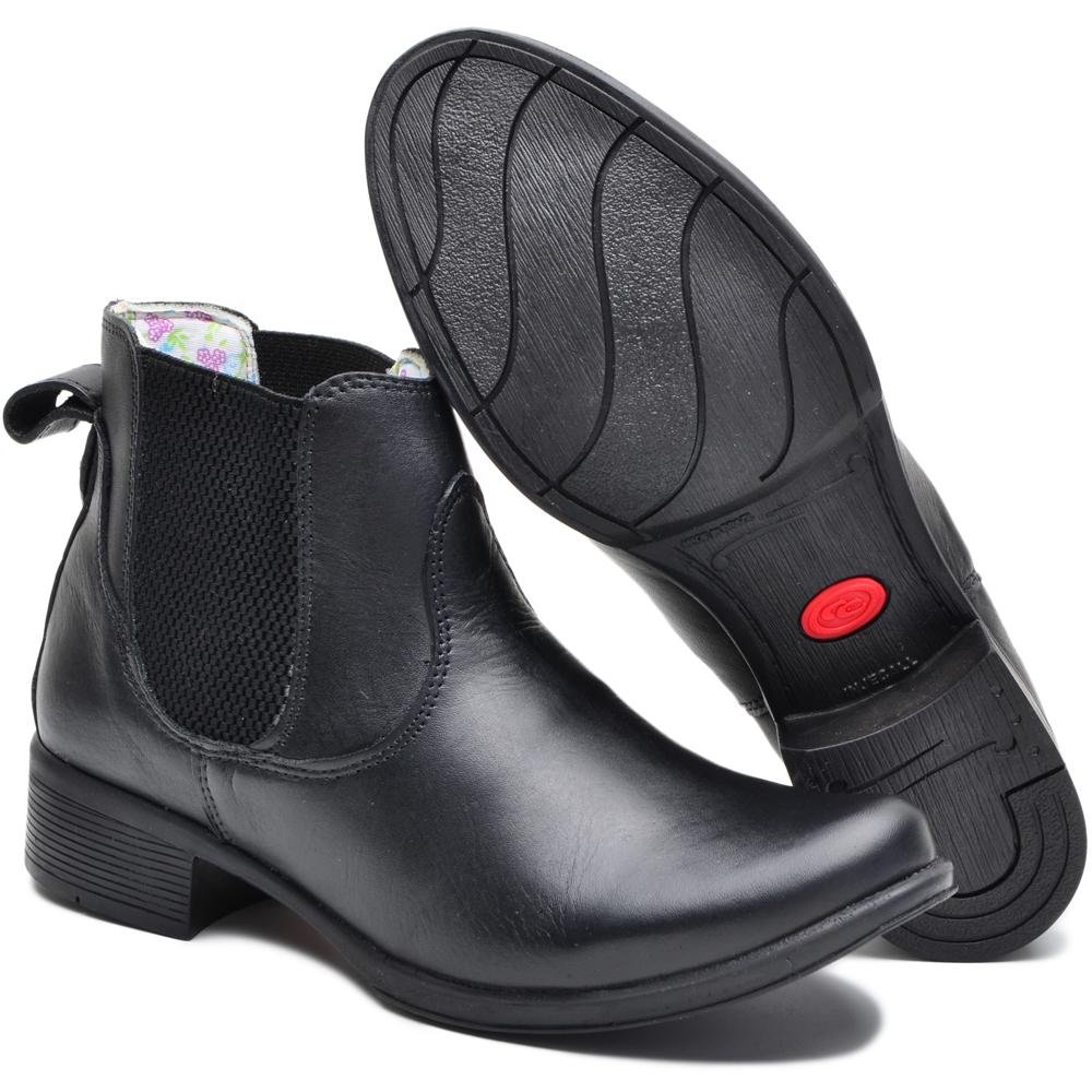 Bota Chelsea Feminina Couro Botina Cano Curto Elástico Preto 5