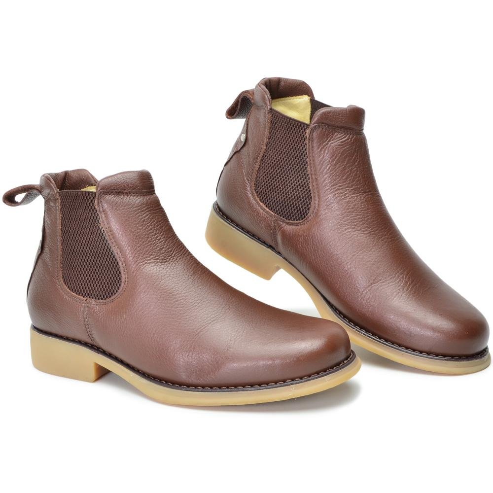 Bota Chelsea Masculina Botina Couro Elástico Cano Curto Marrom 2