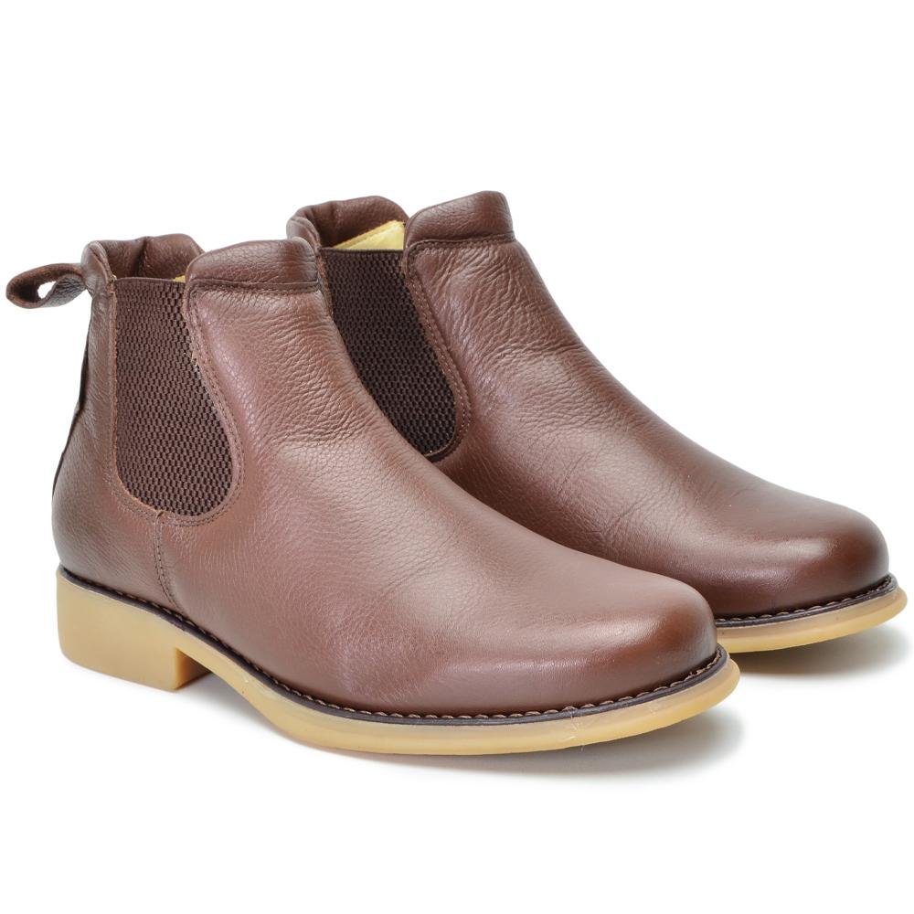 Bota Chelsea Masculina Botina Couro Elástico Cano Curto Marrom 3