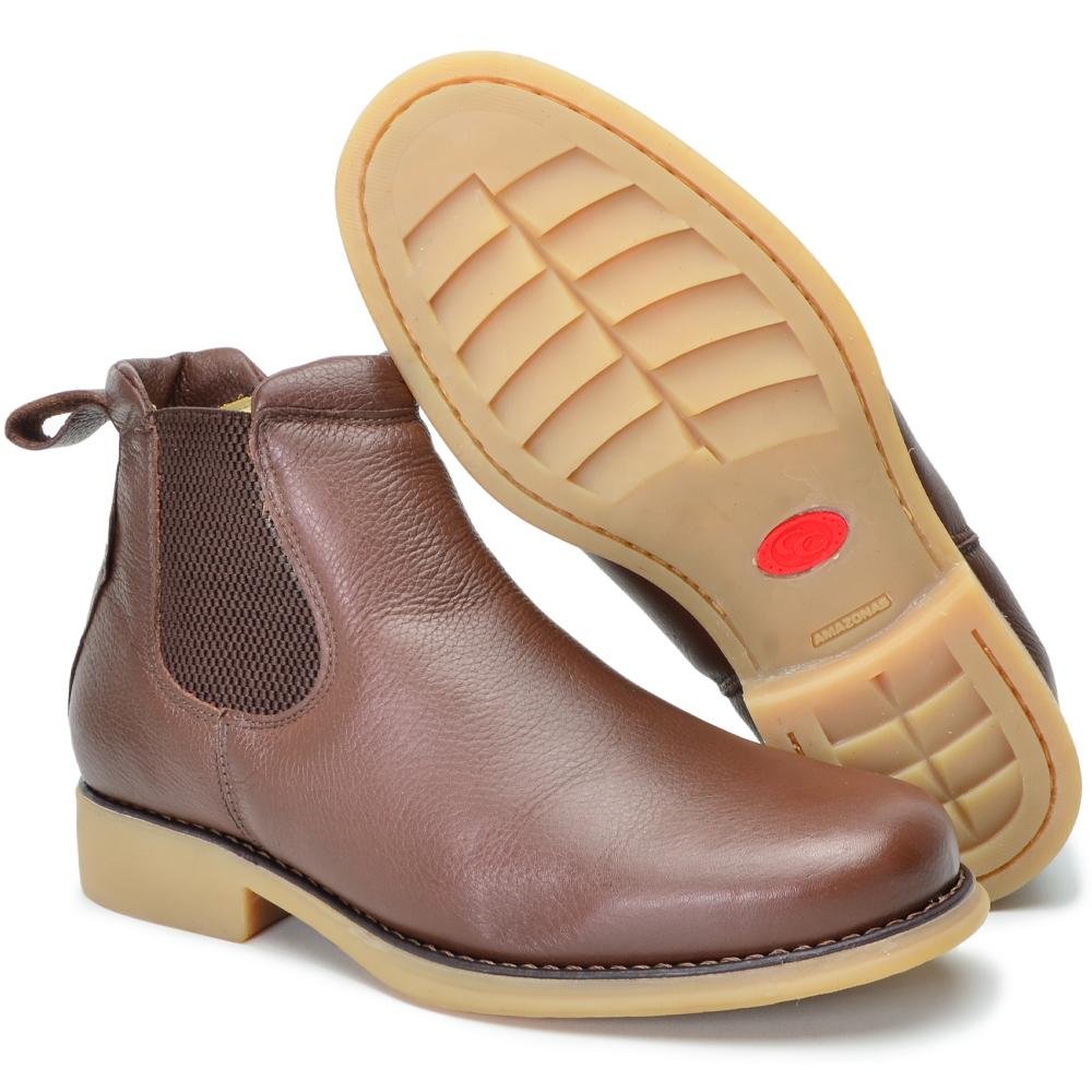 Bota Chelsea Masculina Botina Couro Elástico Cano Curto Marrom 5