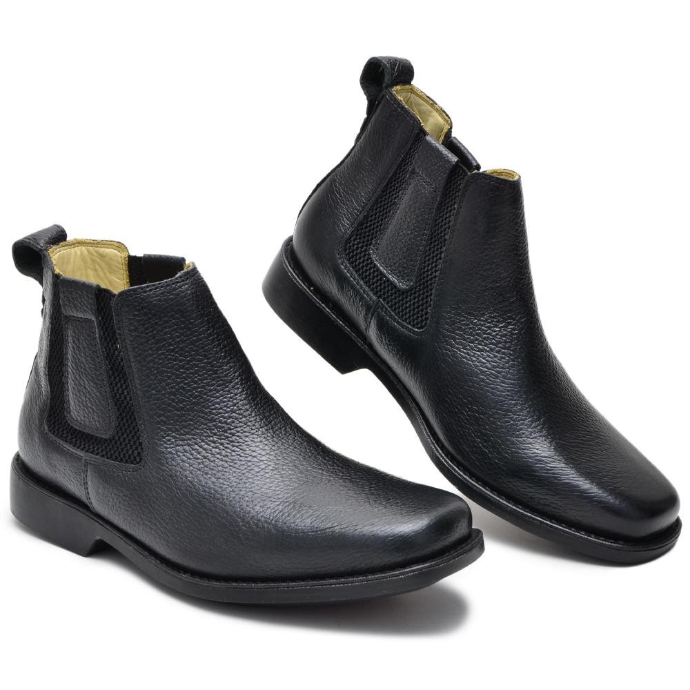 Bota Chelsea Masculina Couro Cano Curto Elástico Moderna Preto 2