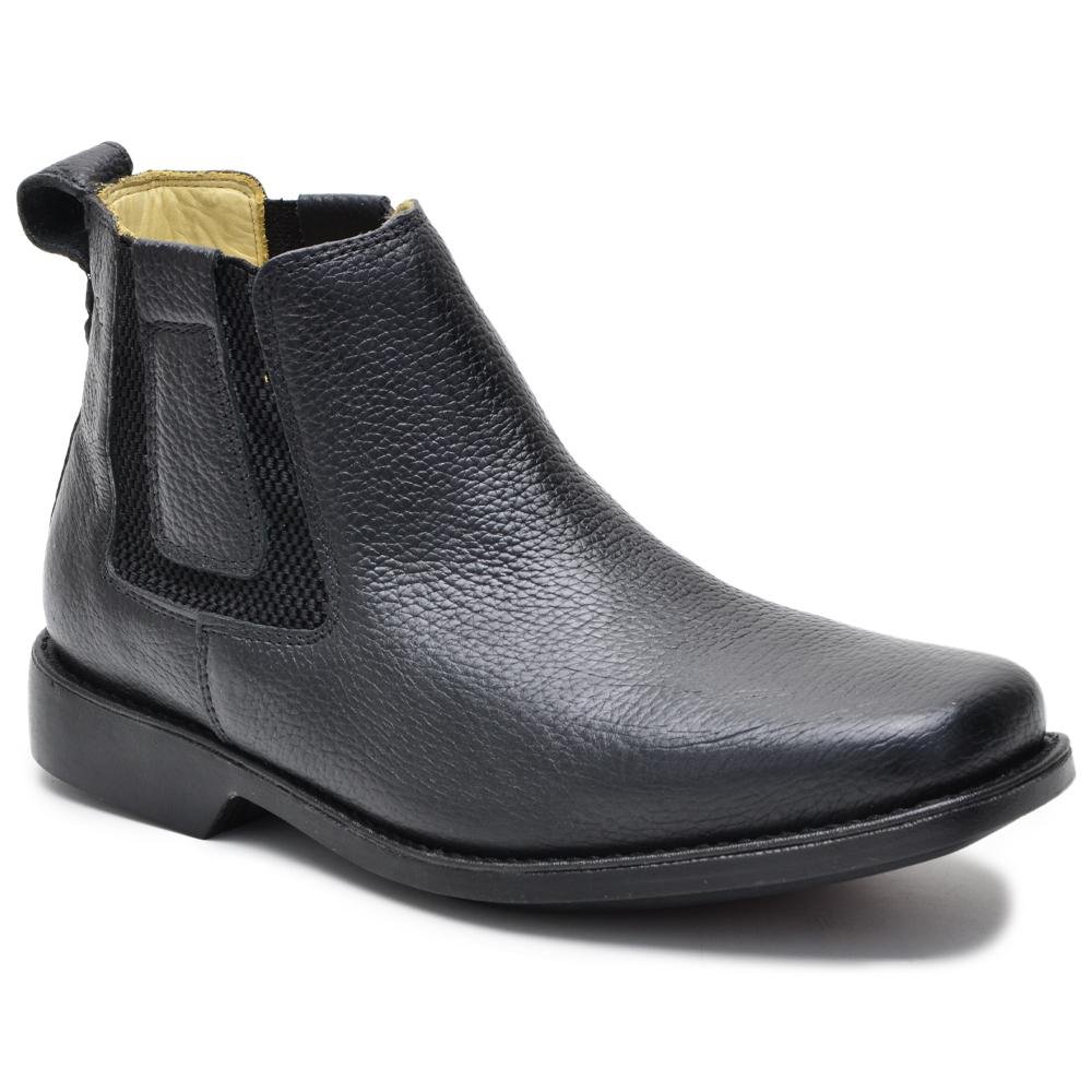 Bota Chelsea Masculina Couro Cano Curto Elástico Moderna Preto 2