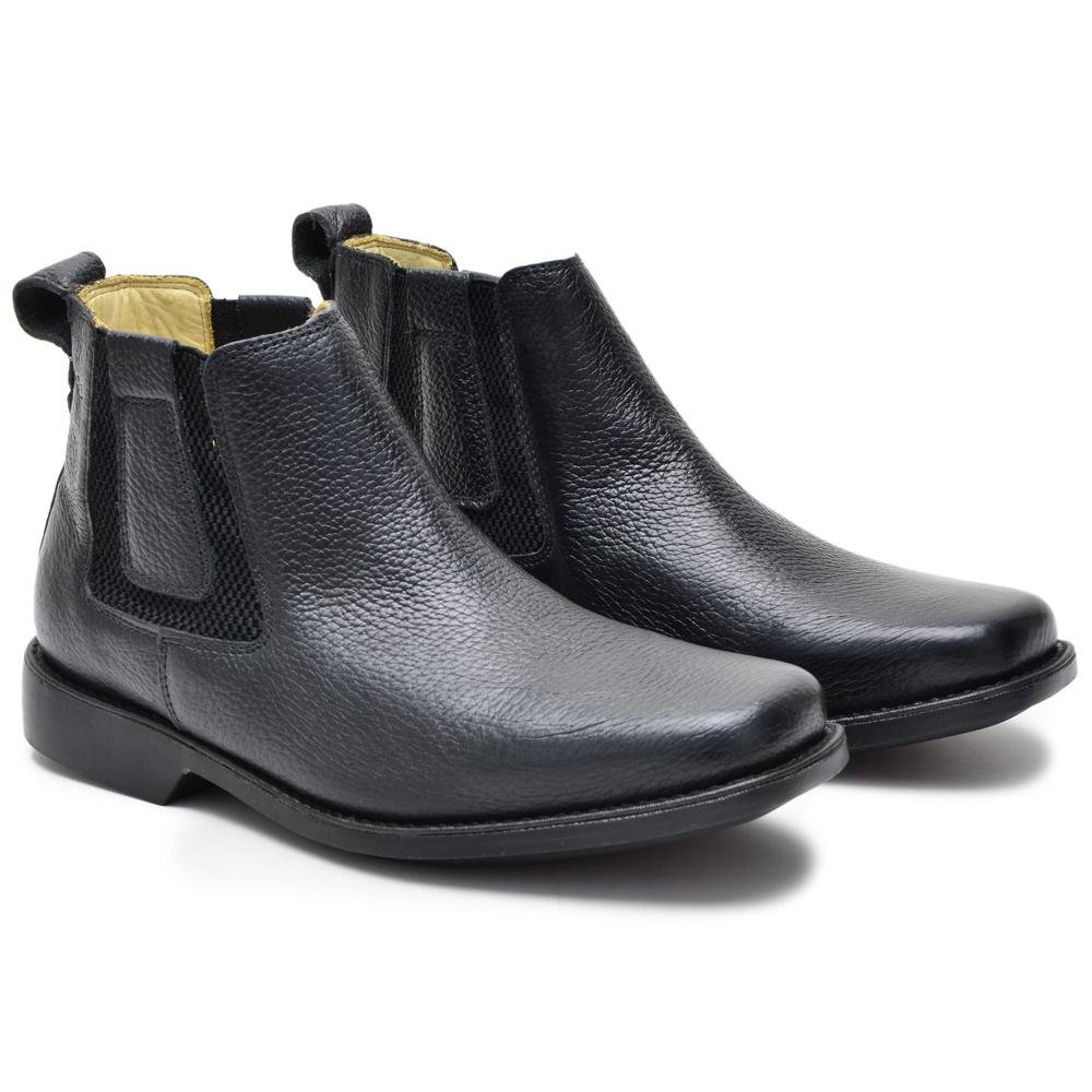 Bota Chelsea Masculina Couro Cano Curto Elástico Moderna Preto 3