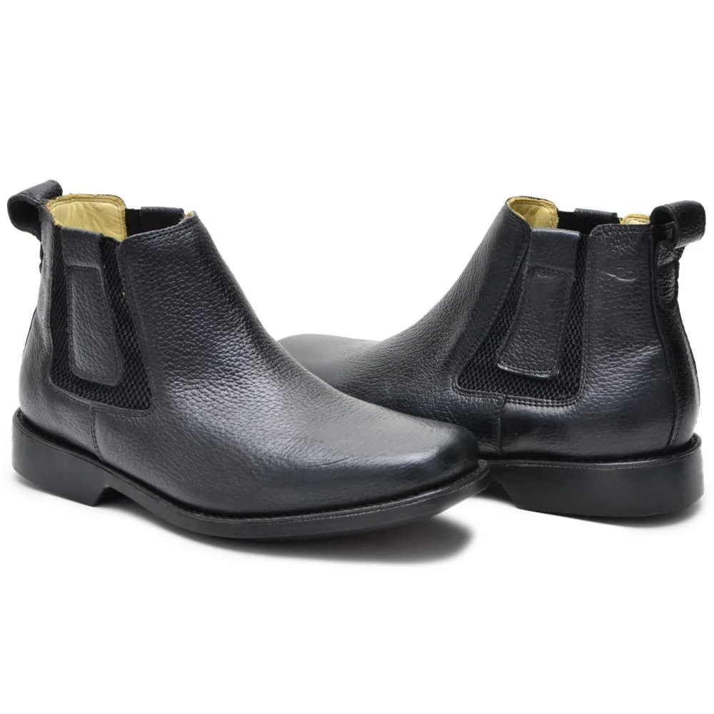 Bota Chelsea Masculina Couro Cano Curto Elástico Moderna Preto 4