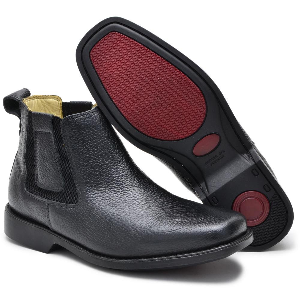 Bota Chelsea Masculina Couro Cano Curto Elástico Moderna Preto 5