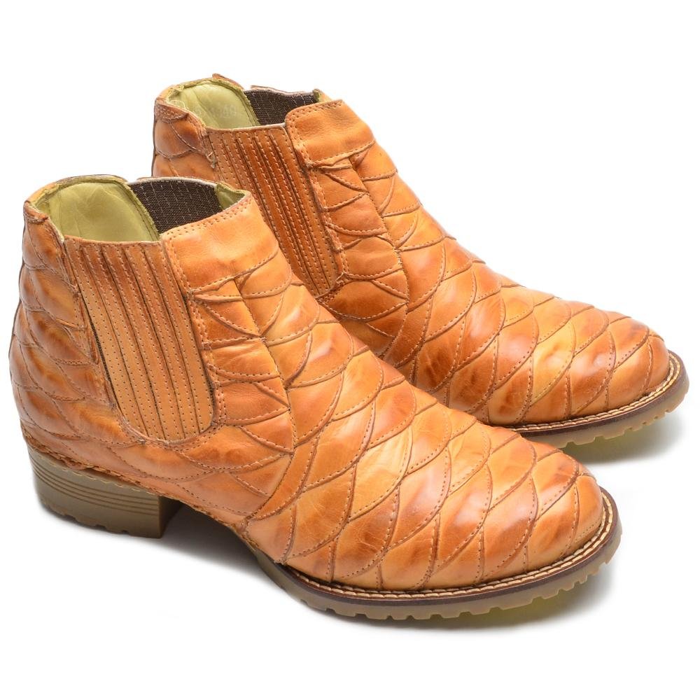 Bota Chelsea Masculina Couro Escamada Cano Curto Confortável Bege 3