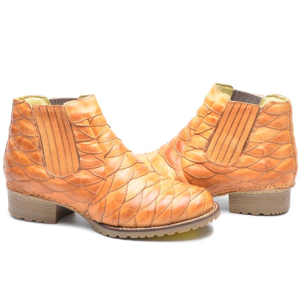 Bota Chelsea Masculina Couro Escamada Cano Curto Confortável Bege 4