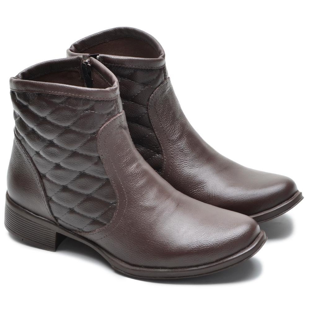 Bota Feminina Casual Couro Cano Curto Matelassê Confortável Marrom