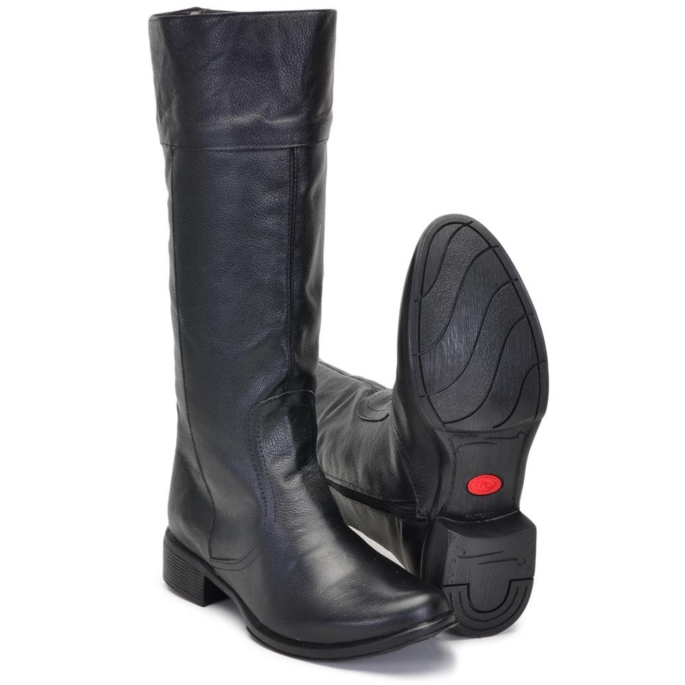 Bota Feminina Montaria Couro Cano Alto Zíper Confortável Preto 5