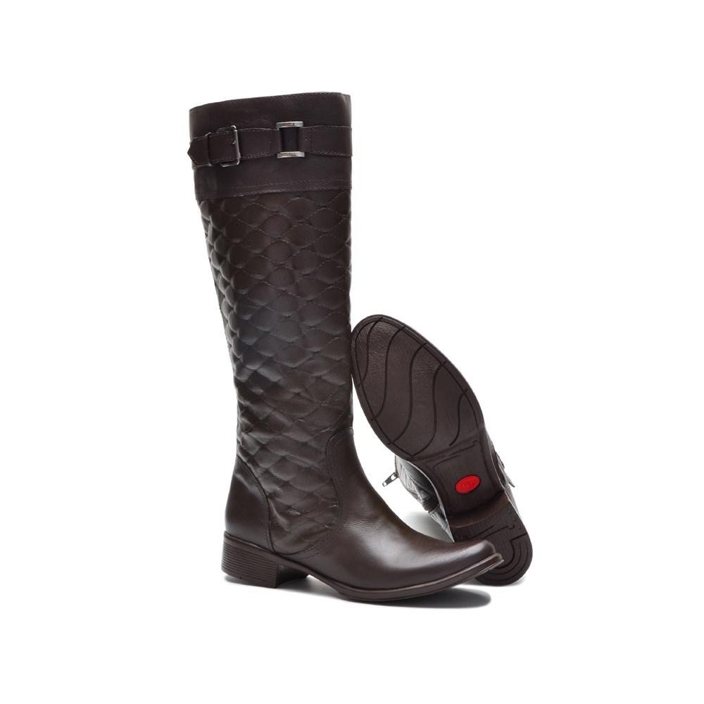 Bota Feminina Montaria Couro Matelassê Cano Alto Moderna Marrom 5