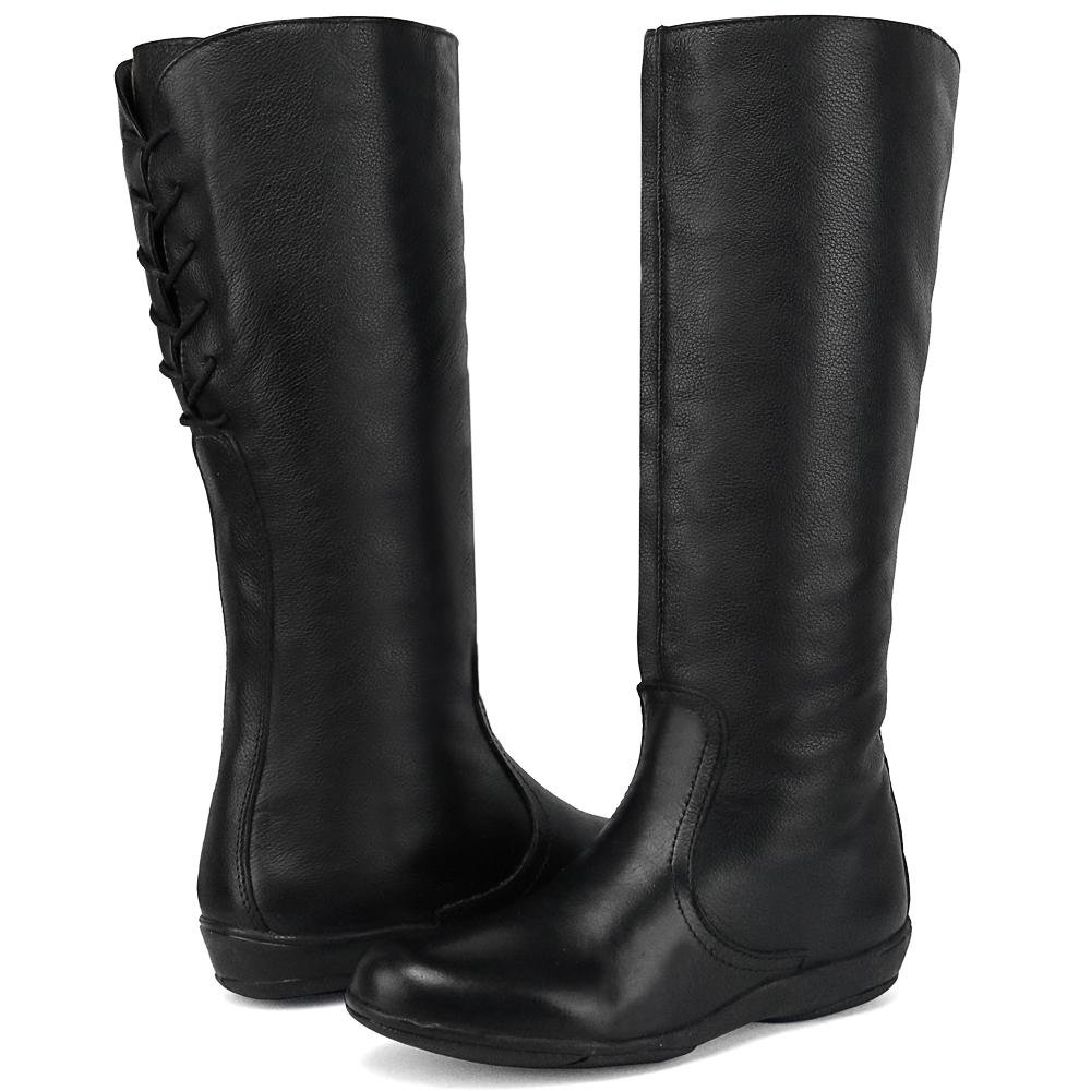 Bota Feminina Montaria Couro Ziper Amarração Confortável Preto 4