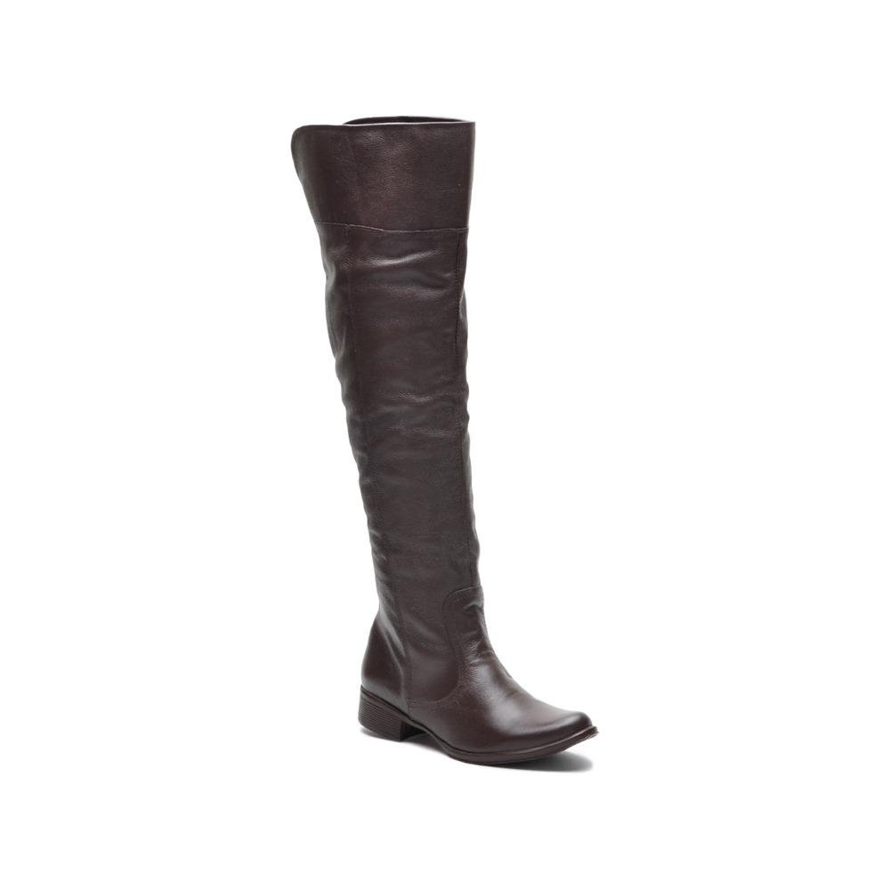 Bota Feminina Over The Knee Couro Cano Alto Zíper Moderna Marrom 2