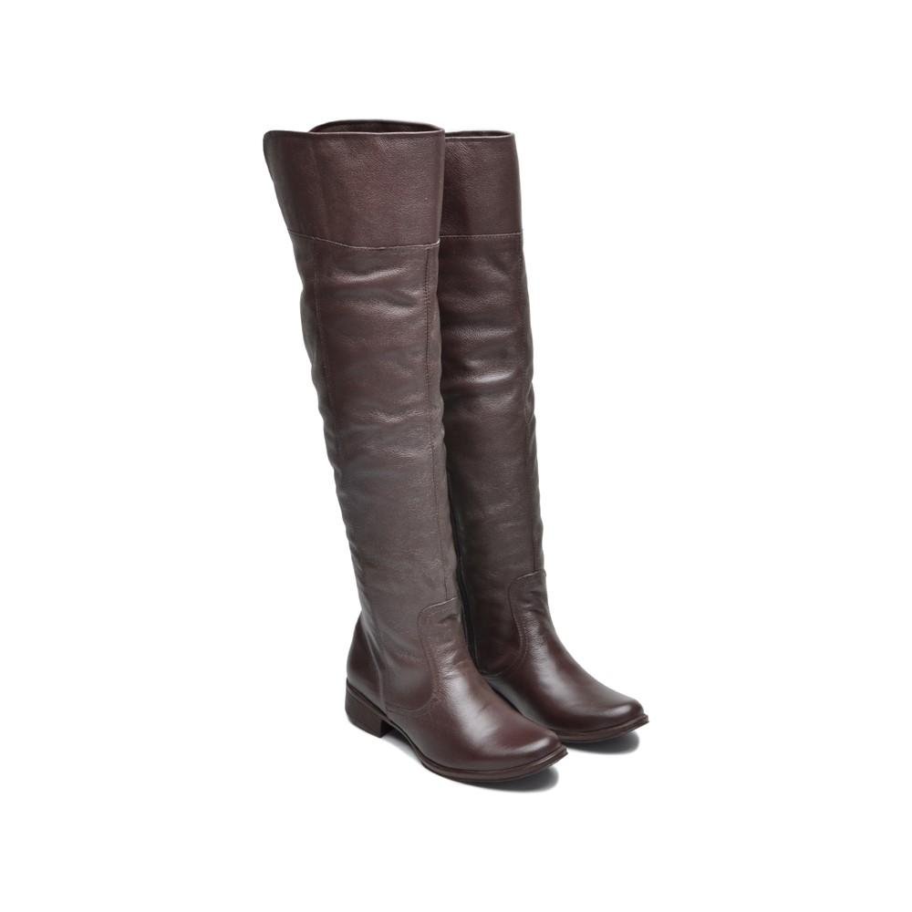 Bota Feminina Over The Knee Couro Cano Alto Zíper Moderna Marrom 3