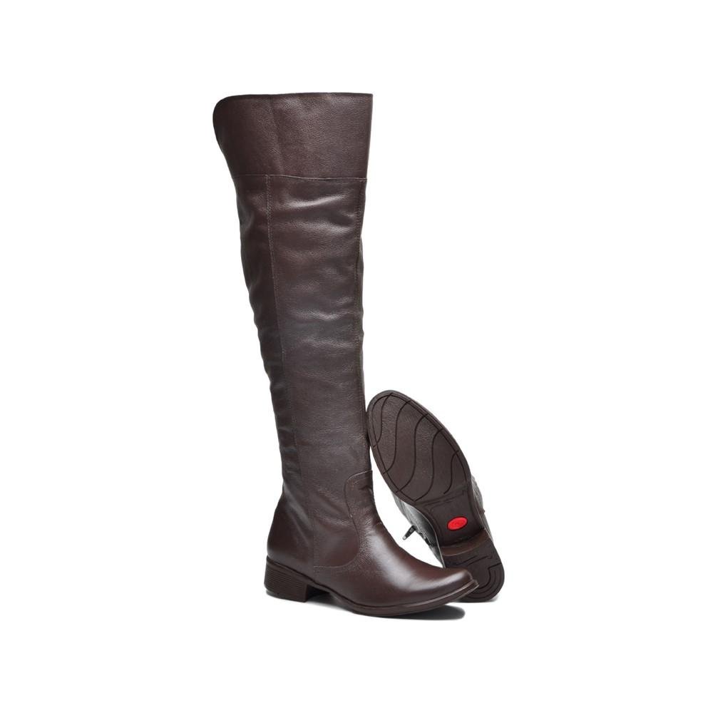 Bota Feminina Over The Knee Couro Cano Alto Zíper Moderna Marrom 5