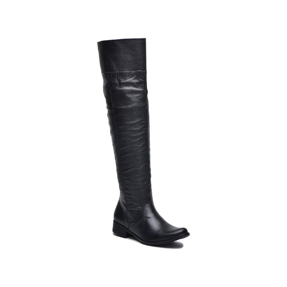 Bota Feminina Over The Knee Couro Cano Alto Zíper Moderna Preto 2