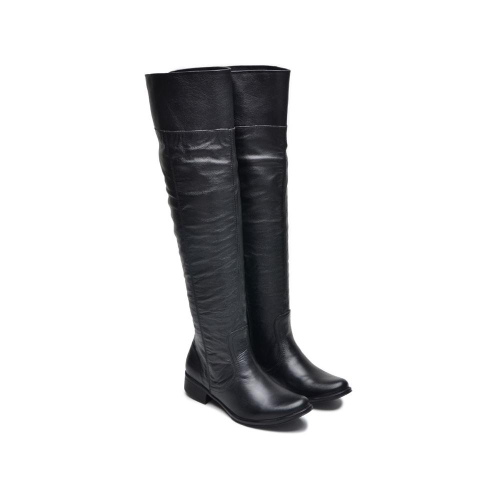 Bota Feminina Over The Knee Couro Cano Alto Zíper Moderna Preto 3