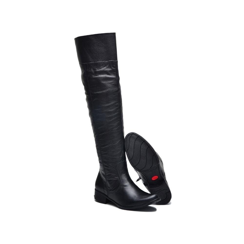 Bota Feminina Over The Knee Couro Cano Alto Zíper Moderna Preto 5