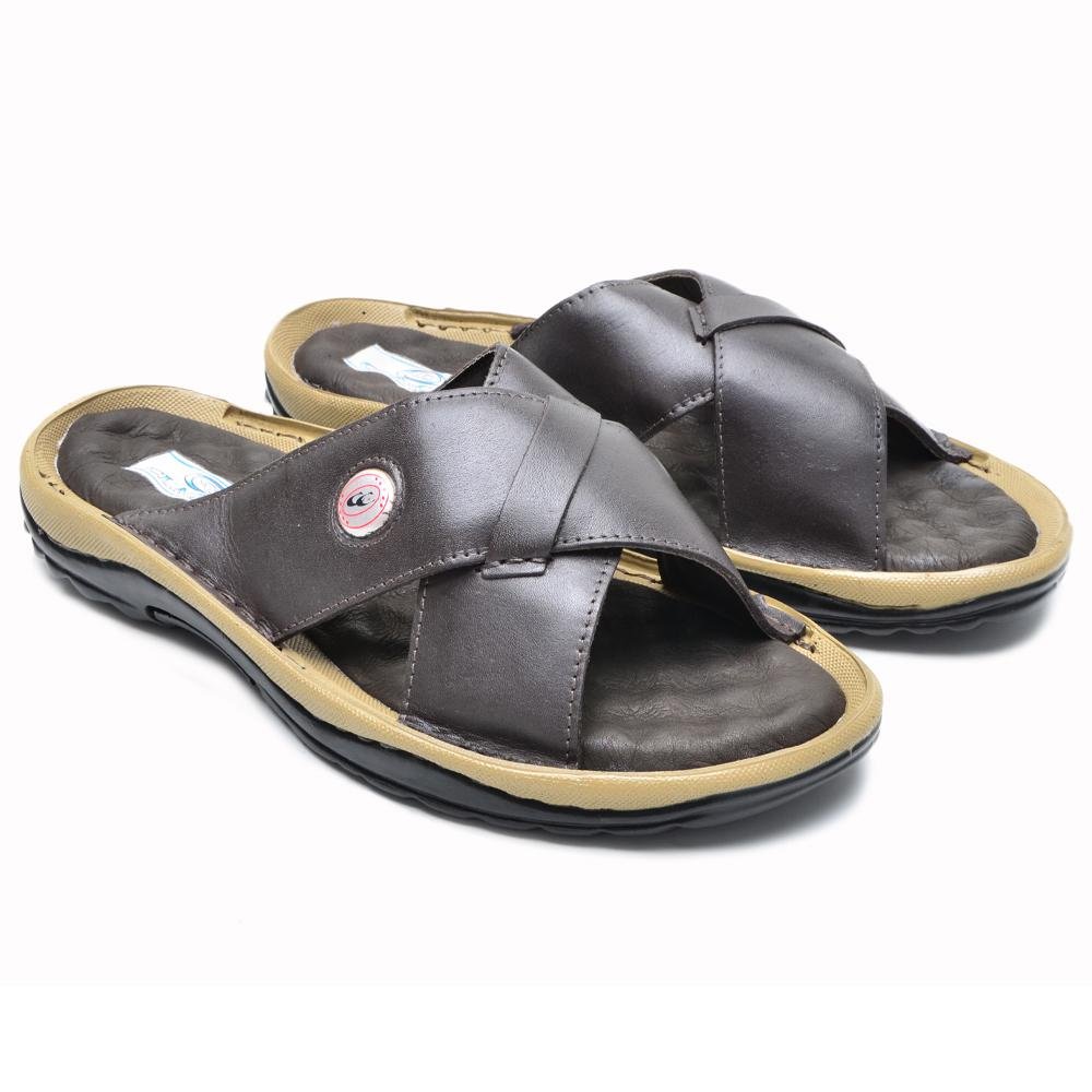 Chinelo Masculino Couro Confortável Dia a Dia Moderno Marrom 3