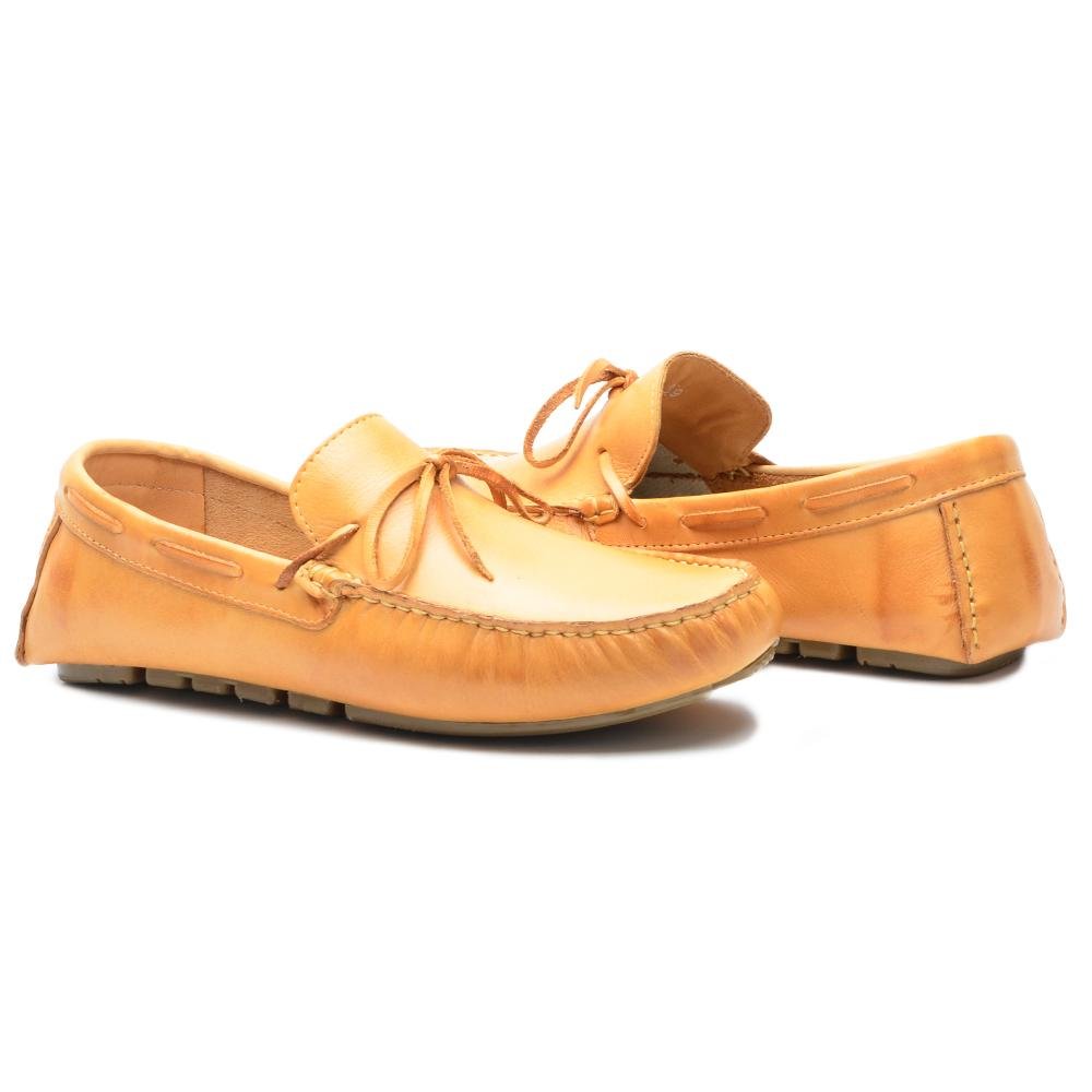 Mocassim Masculino Sapato Couro Calce Fácil Confortável Laranja 4