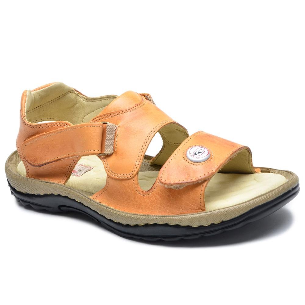 Sandália Masculina Couro Tira Aderente Macia Confortável Bege 2