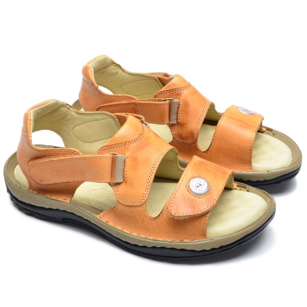 Sandália Masculina Couro Tira Aderente Macia Confortável Bege 3