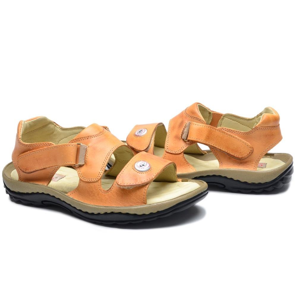 Sandália Masculina Couro Tira Aderente Macia Confortável Bege 4