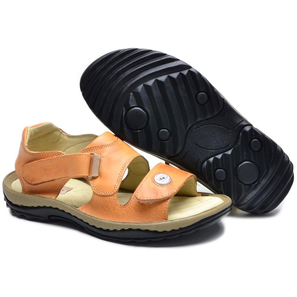 Sandália Masculina Couro Tira Aderente Macia Confortável Bege 5
