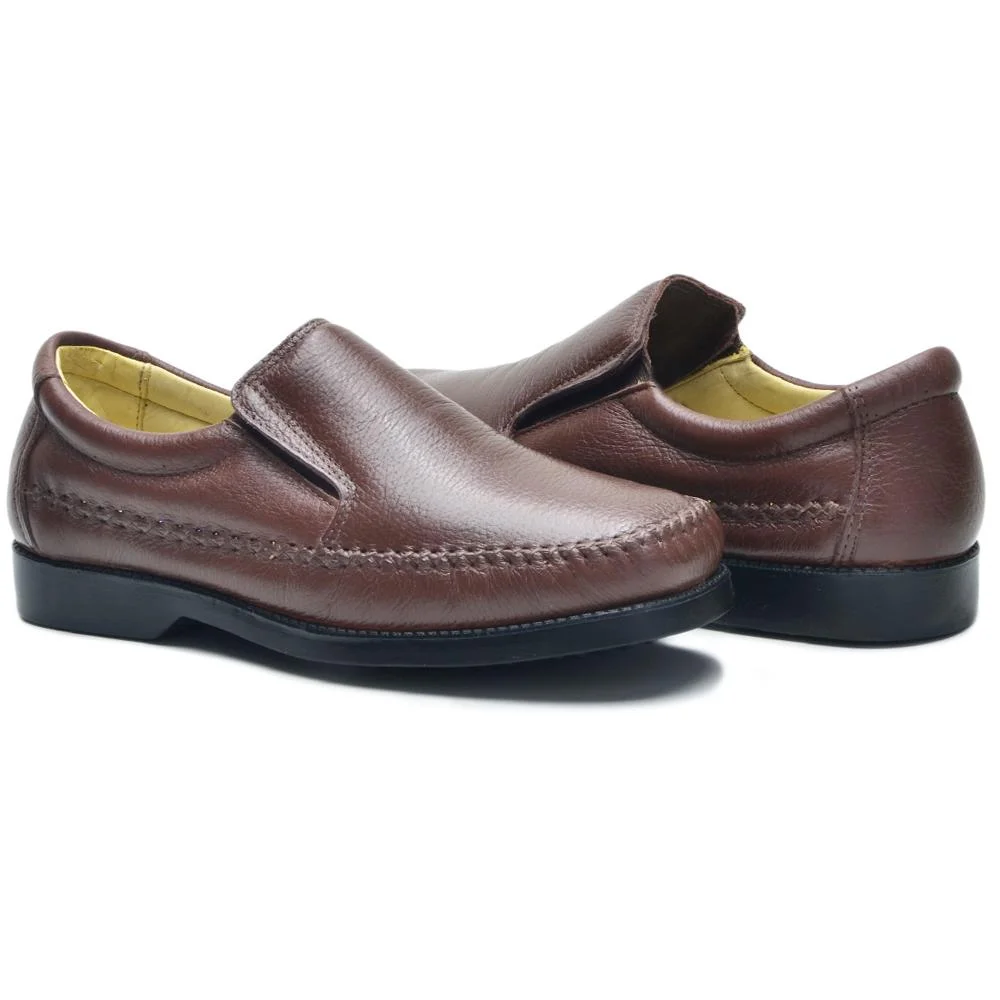 Sapato Social Masculino Couro Costurado Confortável Moderno Marrom 4