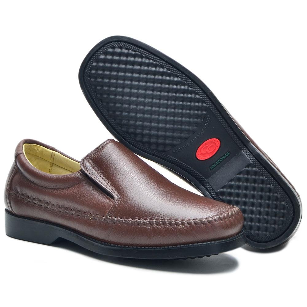 Sapato Social Masculino Couro Costurado Confortável Moderno Marrom 5