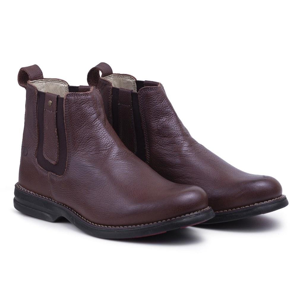 Bota Chelsea Masculina Couro Elástico Cano Curto Confortável Marrom 2