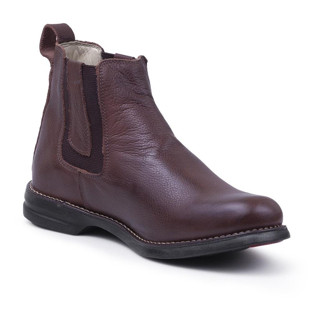 Bota Chelsea Masculina Couro Elástico Cano Curto Confortável Marrom 3