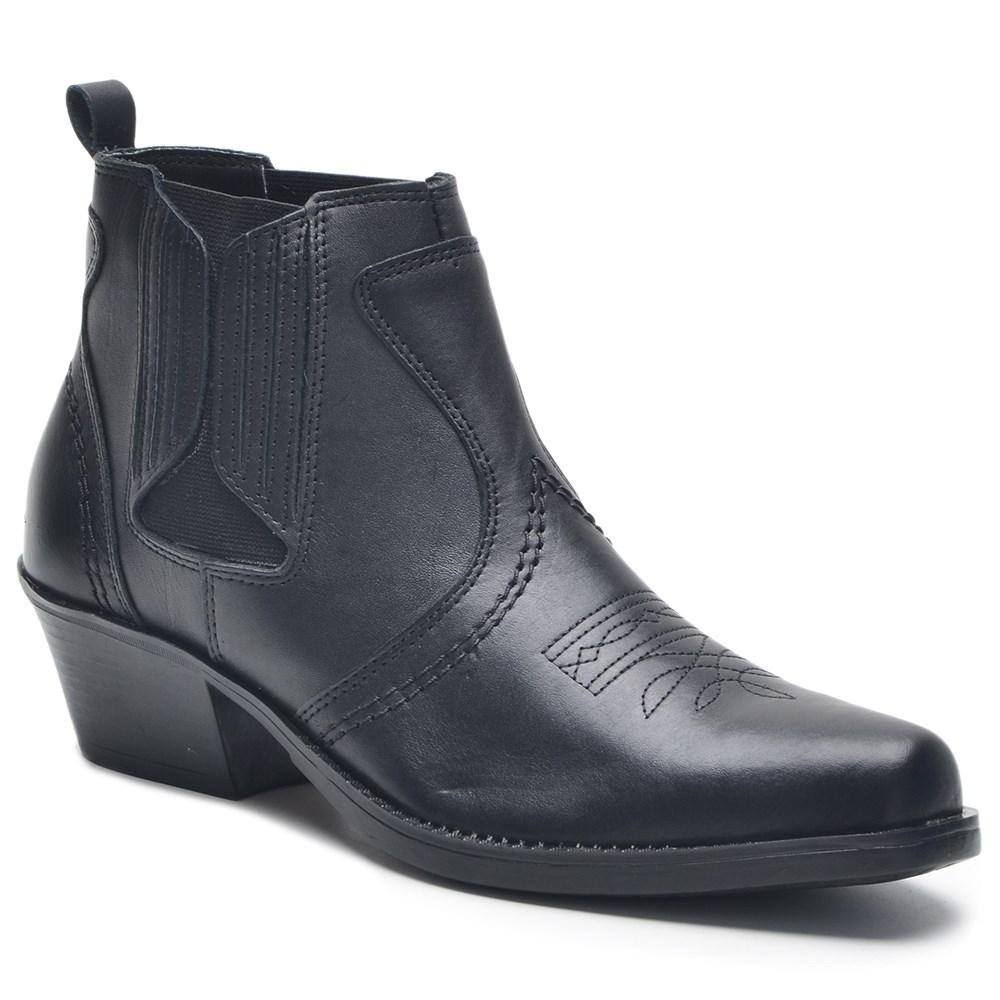 Bota Country Masculina Couro Cano Curto Elástico Bordada Preto 1