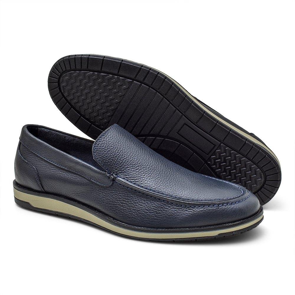 Mocassim Masculino Sapato Couro Clássico Confortável Azul 4