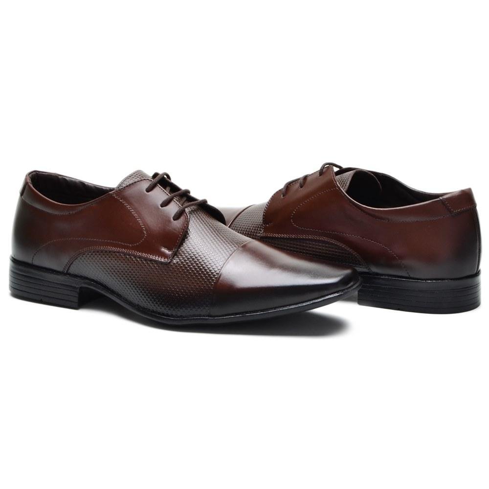Sapato Social Masculino Couro Cadarço Bico Quadrado Clássico Marrom 5